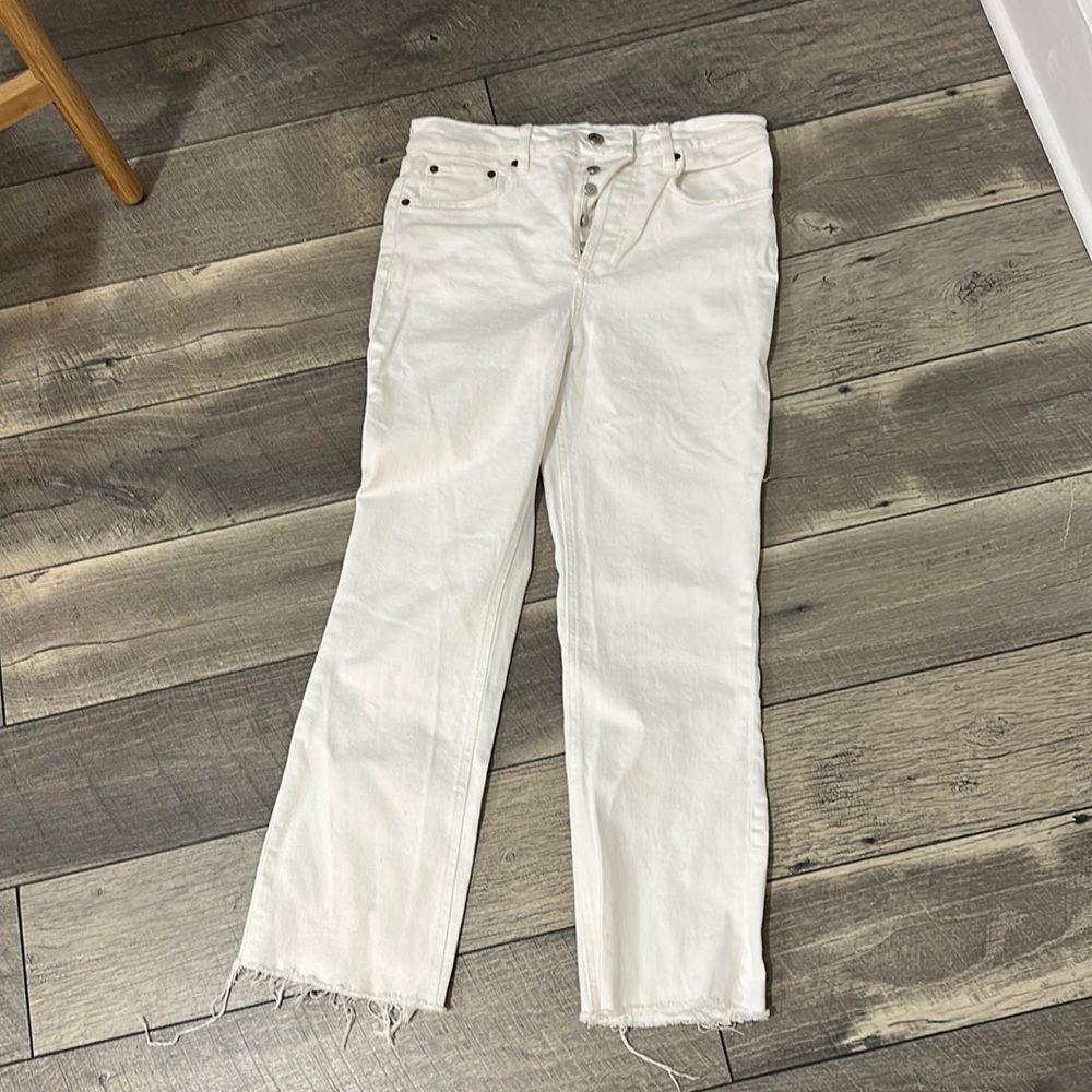 Zara the dress flare White raw hem button fly jeans